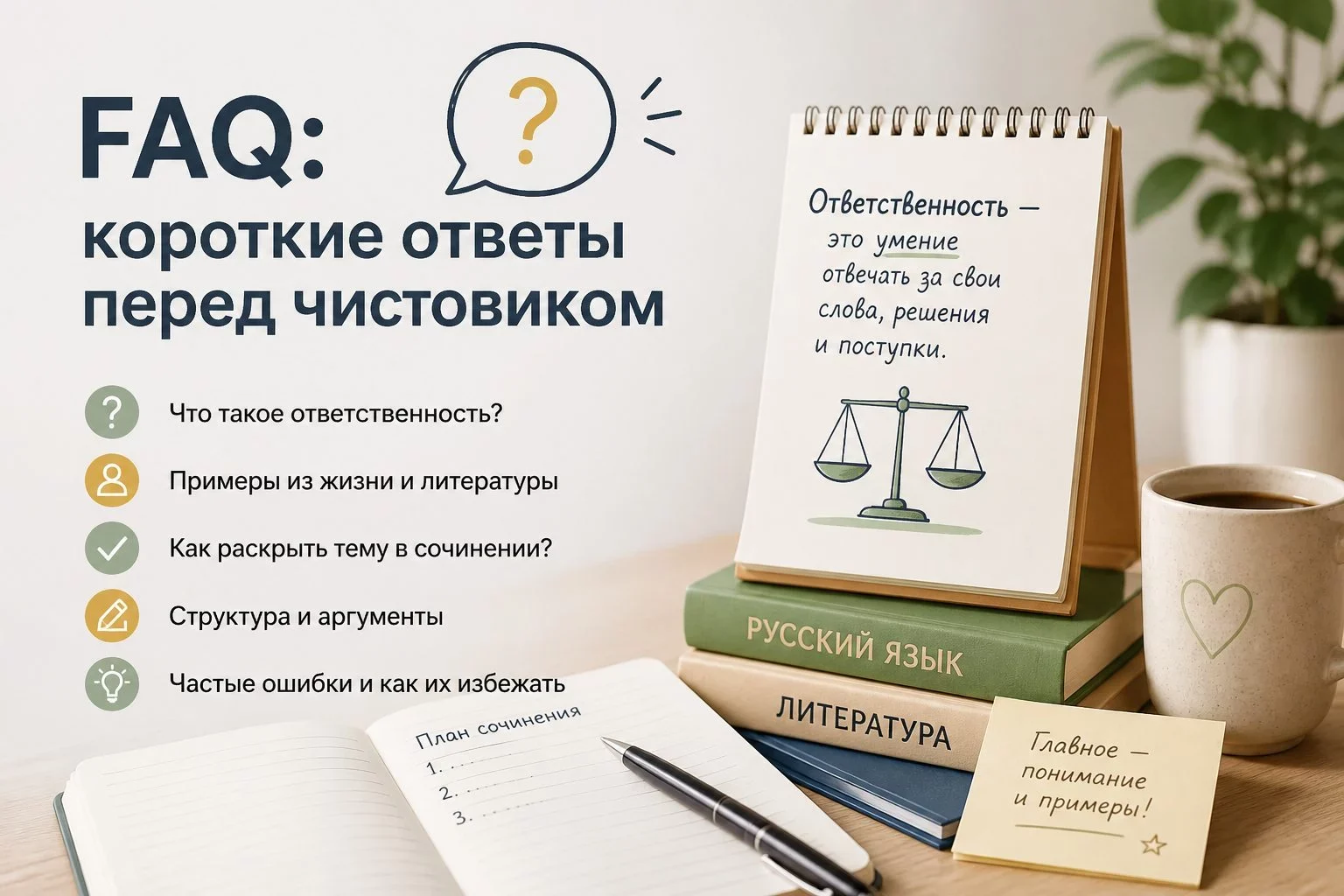 Что такое ответственность и как её определить в сочинении?Ответственность — одно из ключевых нравственных качеств...