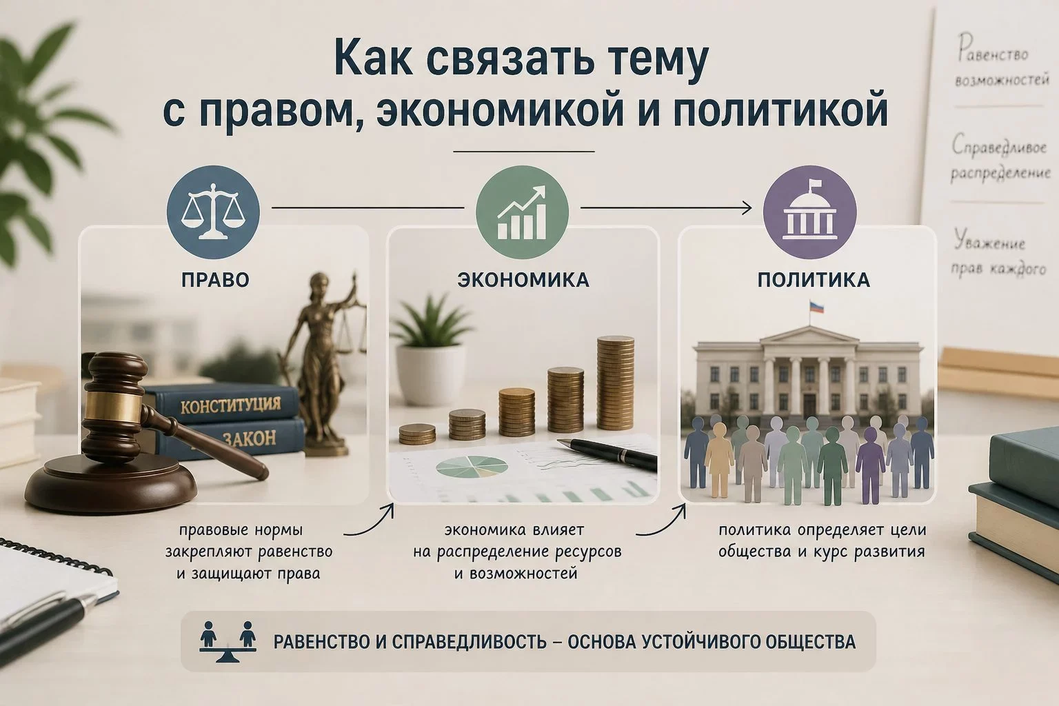 Что такое равенство и справедливость в обществознании и как они связаны с правом?Фундаментальные общеправовые принципы,...