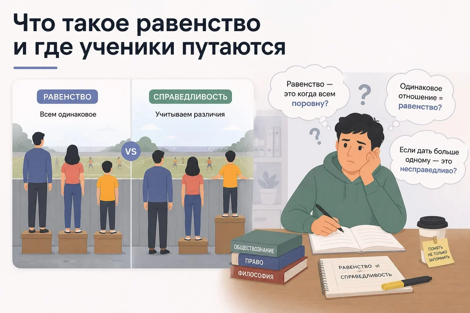Что такое равенство и справедливость в обществознании и как они связаны с правом?Фундаментальные общеправовые принципы,...